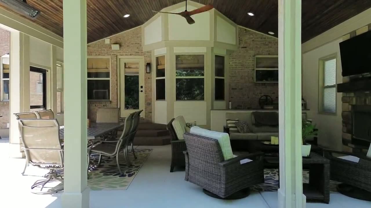 Walkthrough of finished covered porch and outdoor living spaces.
