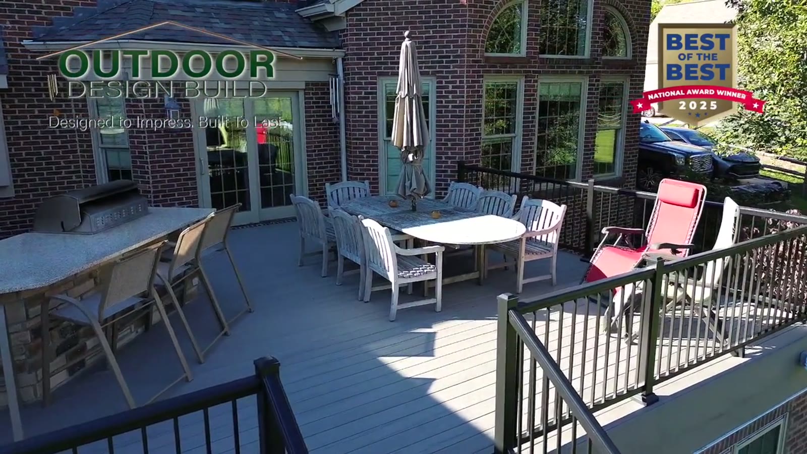 Aerial view of an Outdoor Design Build project with Best of the Best winner badge